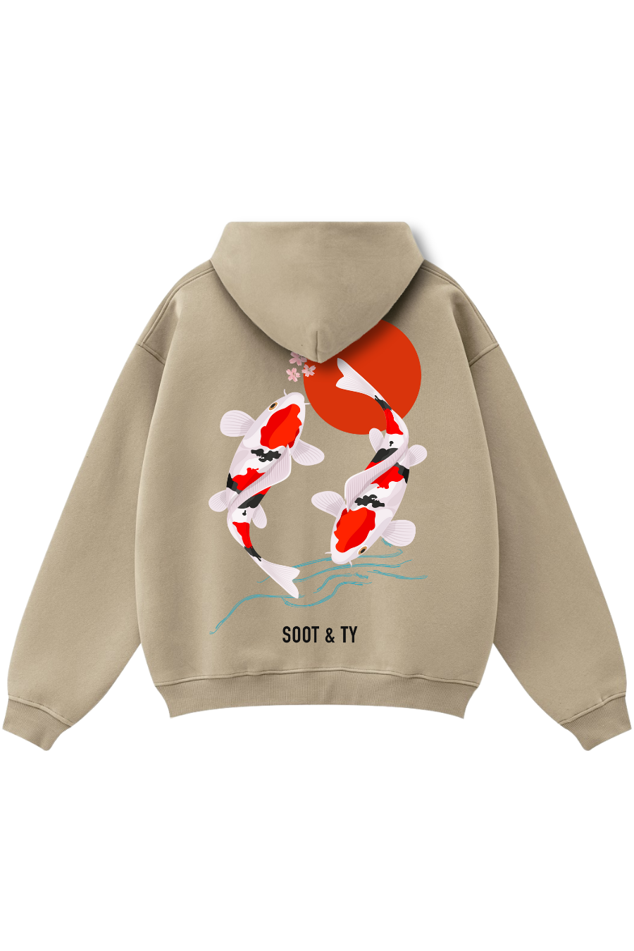 Zip-Up Reflective Koi Print Relaxed Fit Hoodie