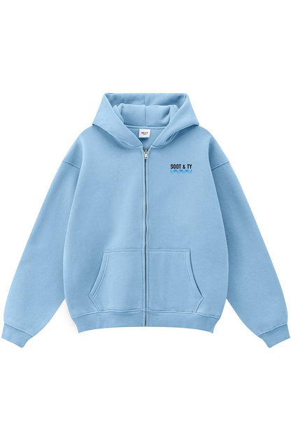 Zip-Up Reflective Crane Waves Print Relaxed Fit Hoodie