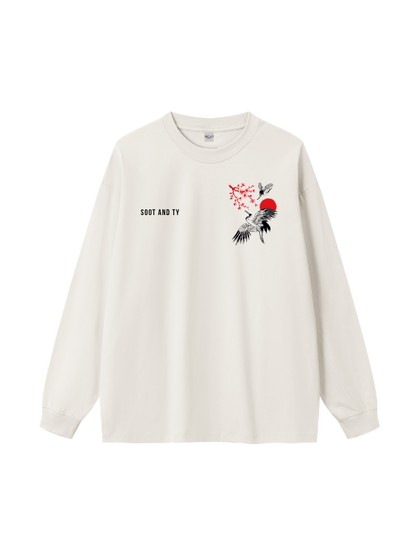 Plum Crane Graphic Oversized Long T-Shirt