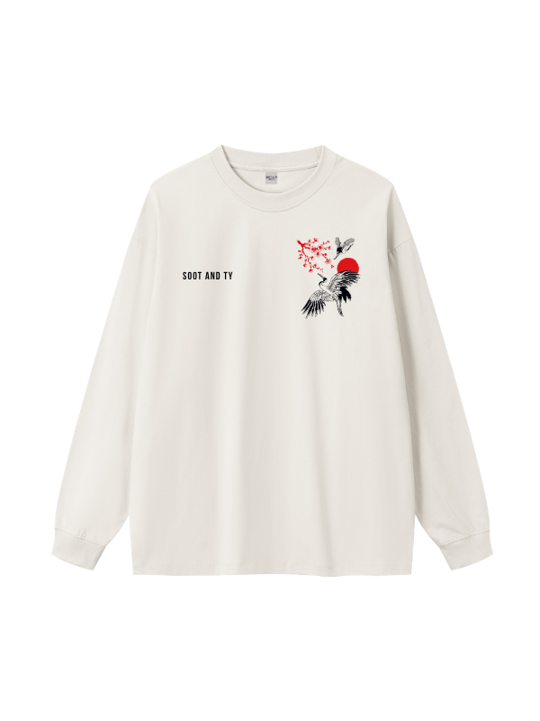 Plum Crane Graphic Oversized Long T-Shirt