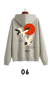 Soot and Ty Reflective Flying Crane Print Relaxed Fit Hoodie