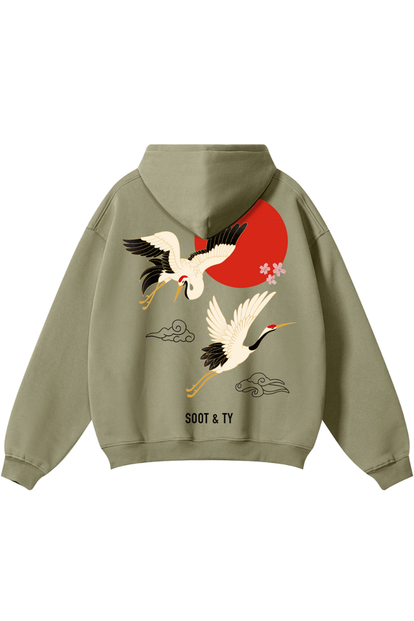 [PRE-ORDER] Reflective Flying Crane Print Relaxed Fit Hoodie