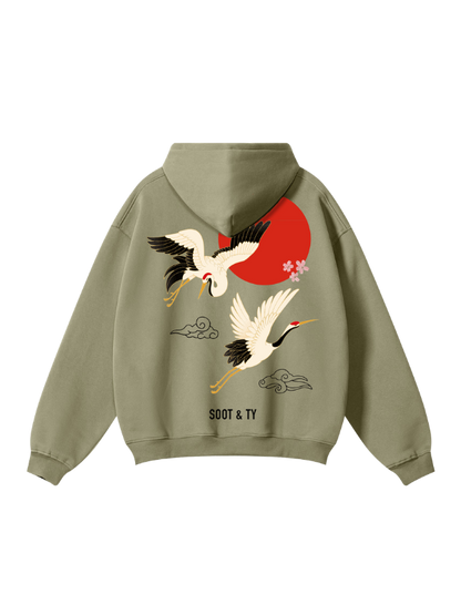Flying Crane Reflective Graphic Relaxed Fit Hoodie
