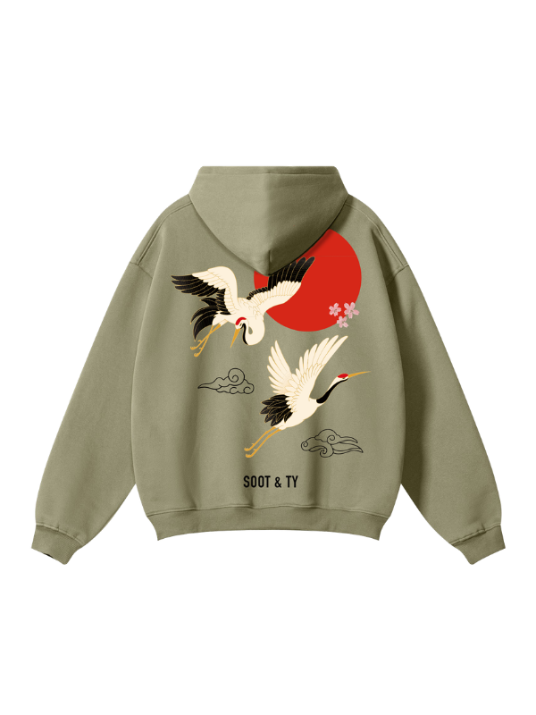 Flying Crane Reflective Graphic Relaxed Fit Hoodie