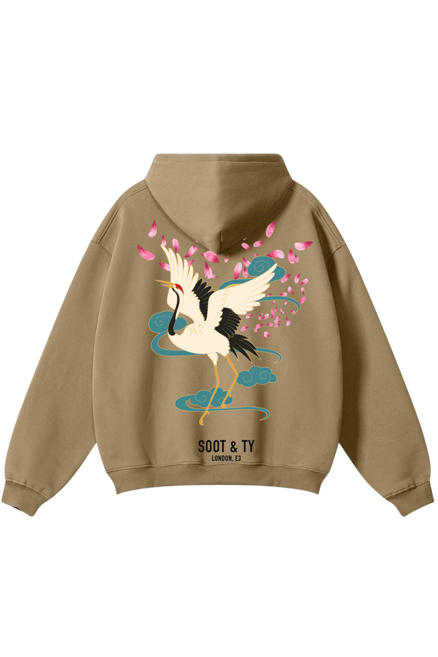 Soot and Ty Reflective Dancing Crane Print Relaxed Fit Hoodie