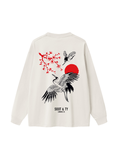 Plum Crane Graphic Oversized Long T-Shirt