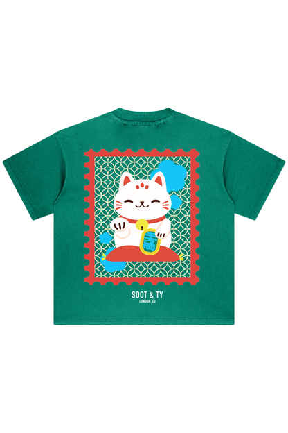 [PRE-ORDER] Stonewash Lucky Cat Relaxed Fit T-Shirt