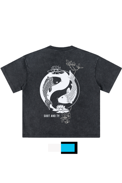 Glow in Dark Ying Yang Koi Relaxed Fit T-Shirt Stonewash Black