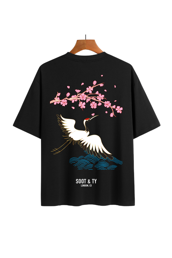 Soot and Ty Pretty Crane Print Relaxed Fit T-Shirt