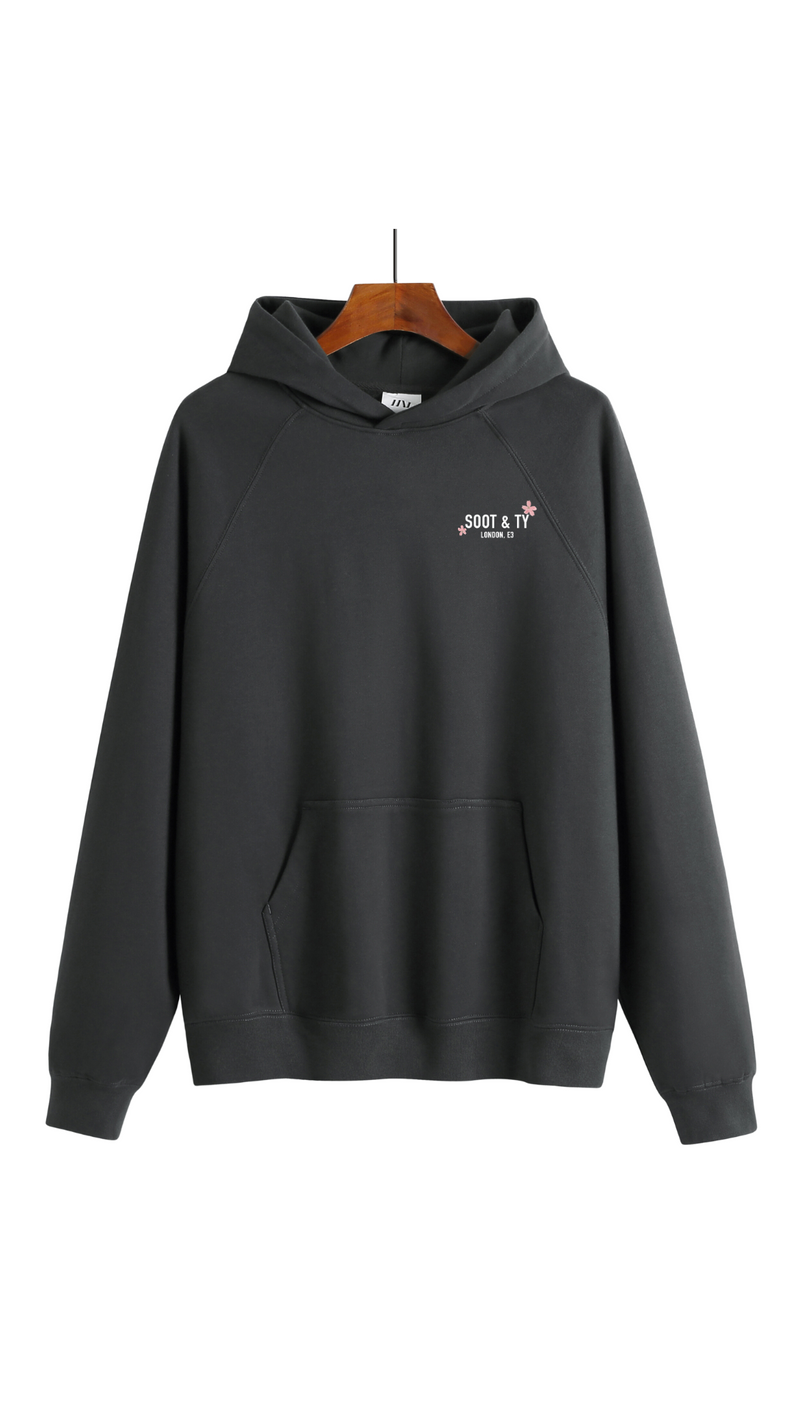 Soot and Ty Reflective Flying Crane Print Relaxed Fit Hoodie