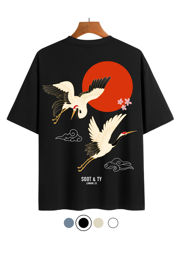 Soot and Ty Flying Cranes Print Relaxed Fit T-Shirt