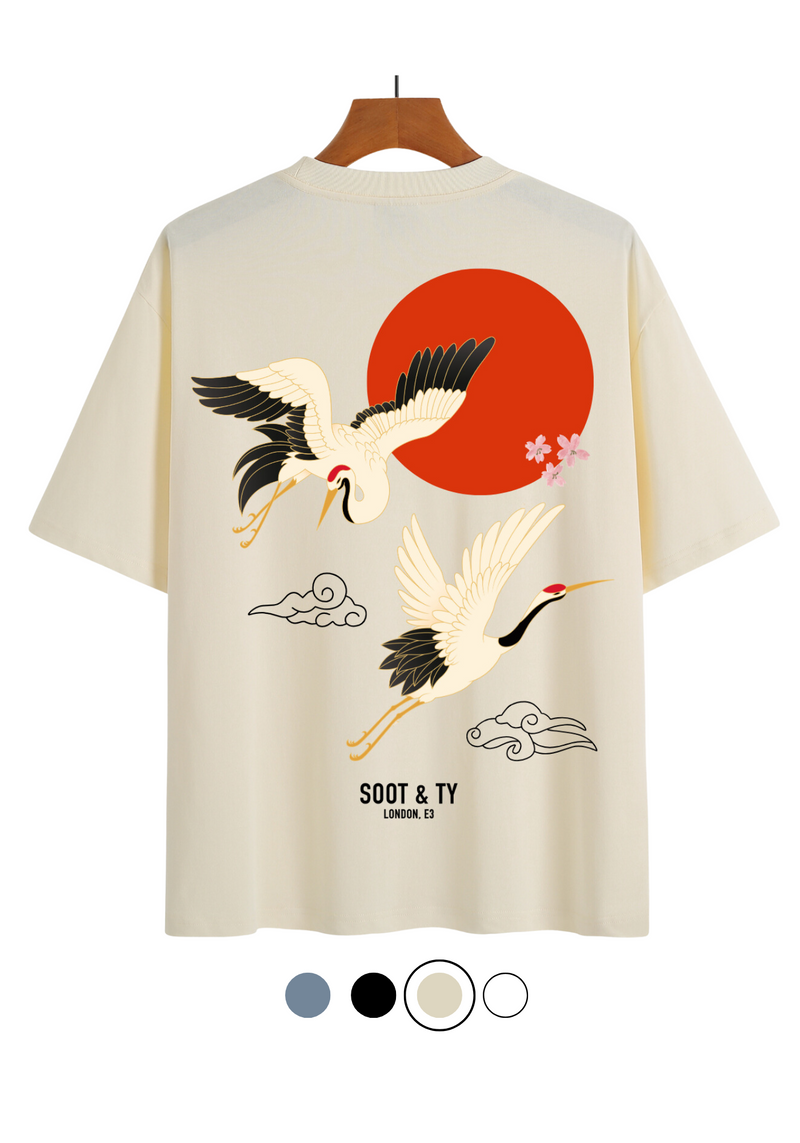 Soot and Ty Flying Cranes Print Relaxed Fit T-Shirt