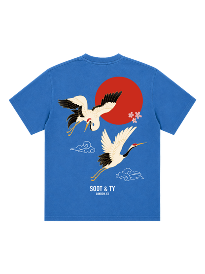 Flying Crane Graphic Stonewash Oversize Fit T-Shirt