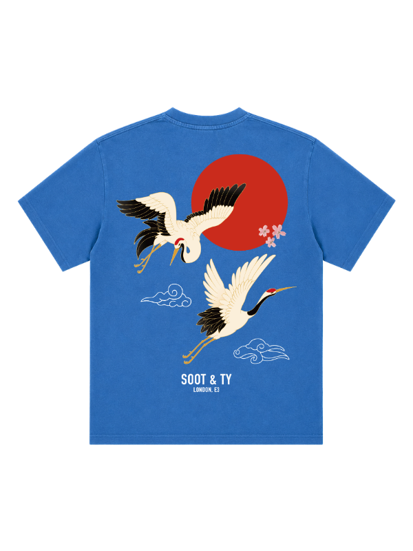 Flying Crane Graphic Stonewash Oversize Fit T-Shirt