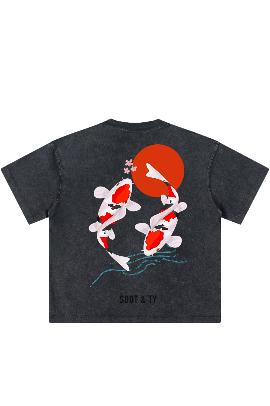 Reflective Koi Relaxed Fit T-Shirt Stonewash Black