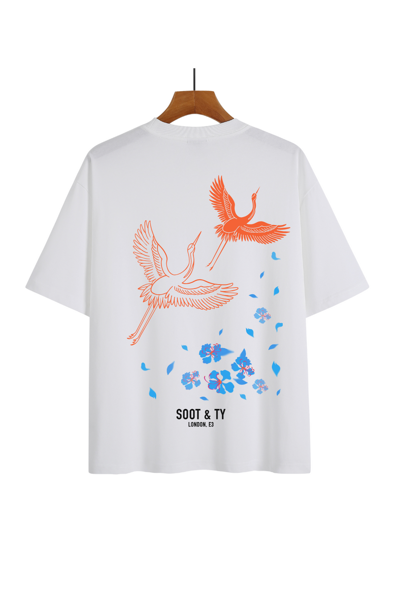 Soot and Ty Orange Cranes Relaxed Fit T-Shirt
