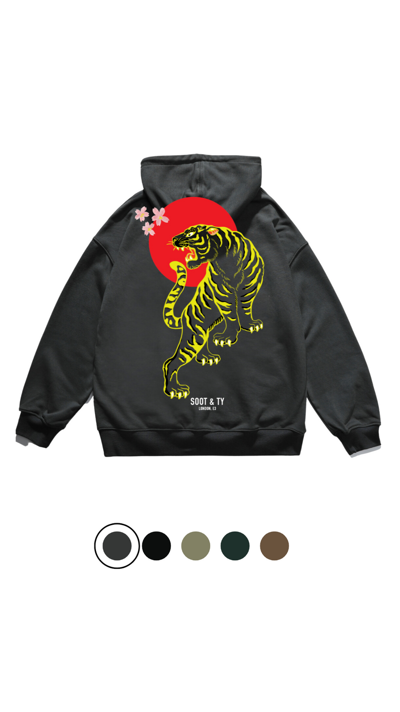 Soot and Ty Neon Tiger Print Oversize Fit Hoodie