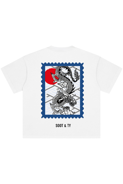 Reflective Dragon Stamp Relaxed Fit T-Shirt White