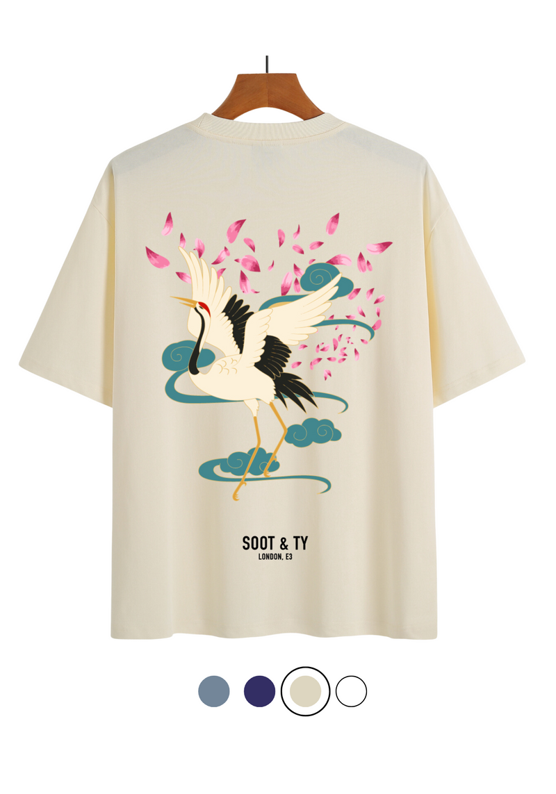 Soot and Ty Dancing Crane Print Relaxed Fit T-Shirt