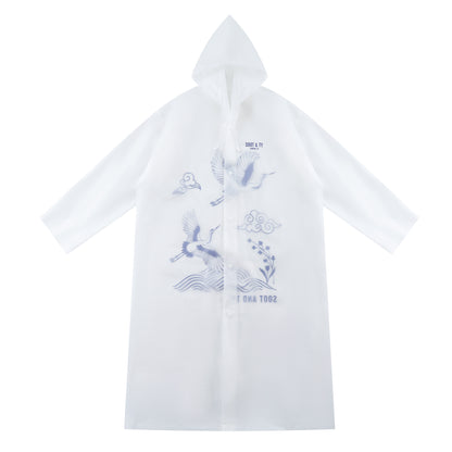 [PRE-ORDER] Re-Usable Travel Raincoat Waterproof Crane Waves Print with Hood