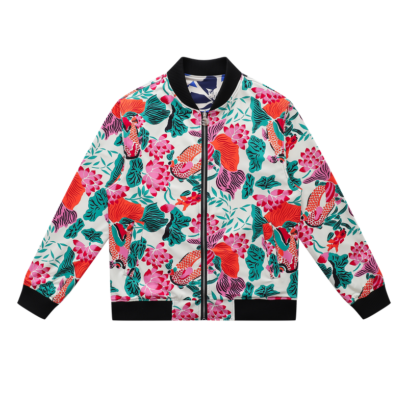 Soot and Ty Koi Orange Reversible Bomber Jacket Unisex