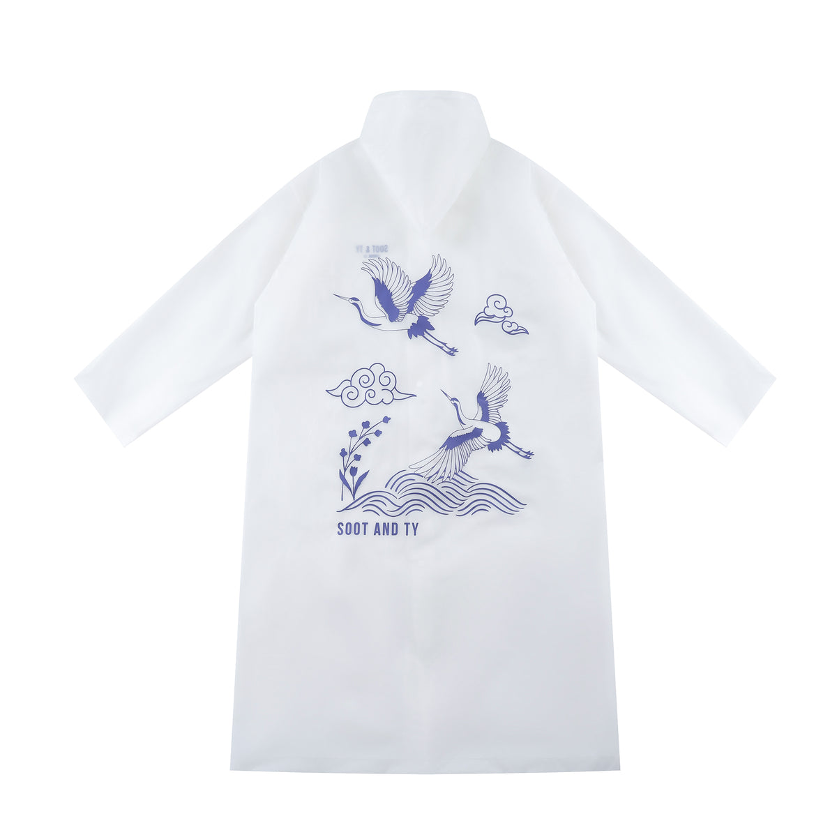 Festival + Re-Usable Travel Raincoat Waterproof Crane Waves Print with Hood