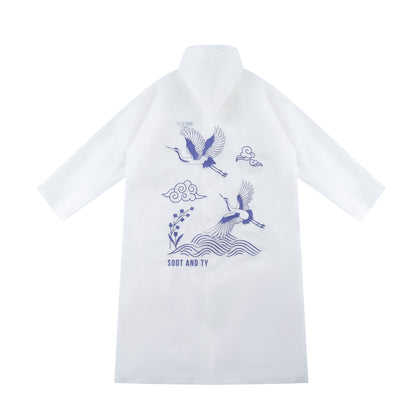[PRE-ORDER] Re-Usable Travel Raincoat Waterproof Crane Waves Print with Hood