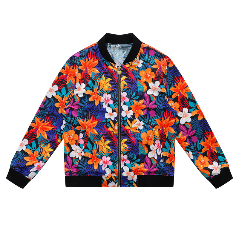 Soot and Ty Reversible Summer Black Floral Bomber Jacket