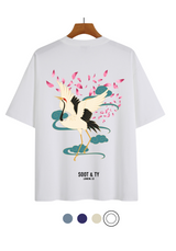 Soot and Ty Dancing Crane Print Relaxed Fit T-Shirt