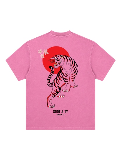 Tiger Graphic Stonewash Oversize Fit T-Shirt