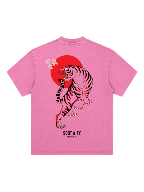 Tiger Graphic Stonewash Oversize Fit T-Shirt