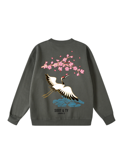 Pretty Crane Reflective Graphic Relaxed Fit Sweatshirt