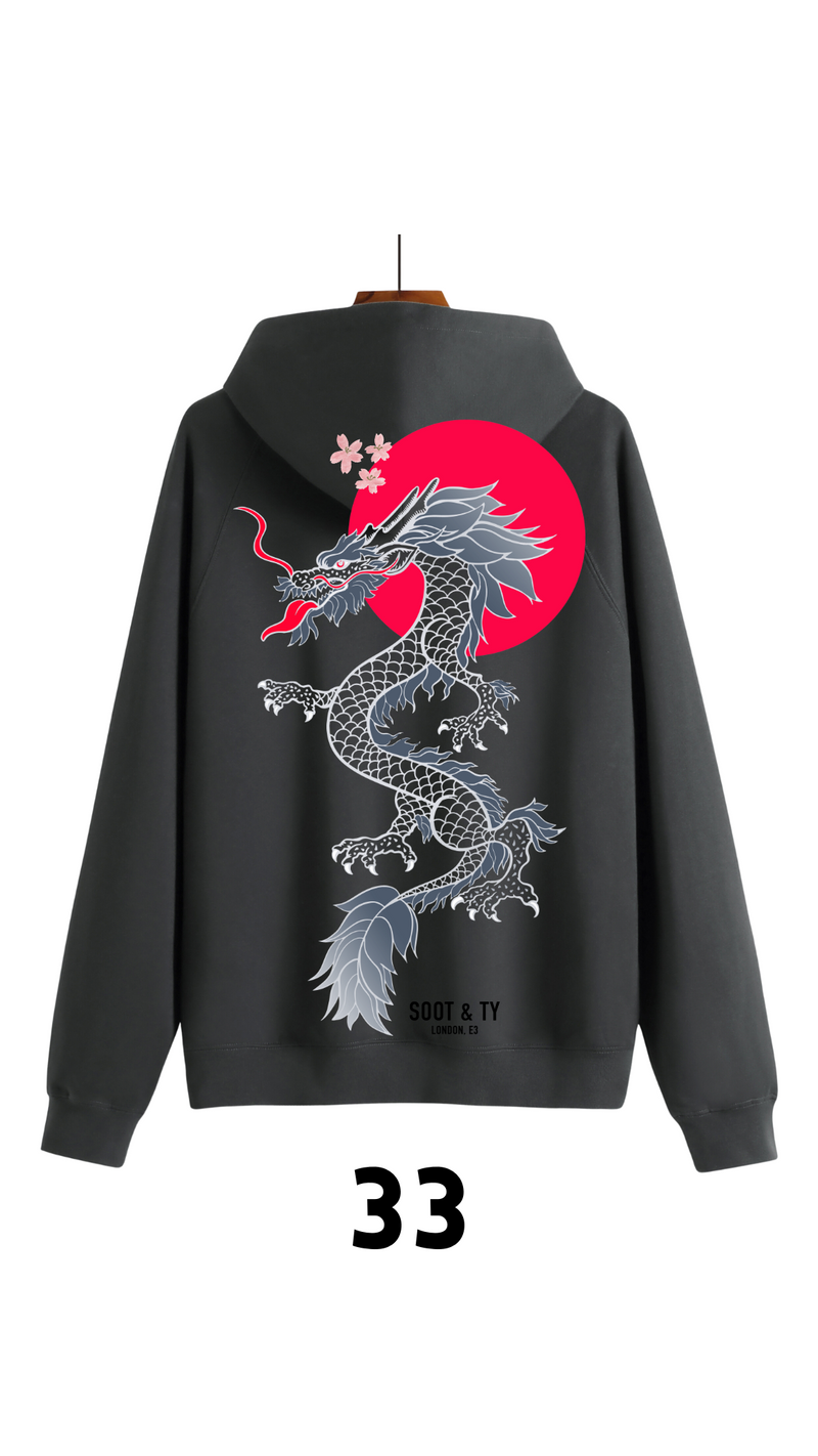 Soot and Ty Reflective Dragon Print Relaxed Fit Hoodie