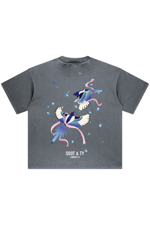 Stonewash Birds Ribbons Relaxed Fit T-Shirt