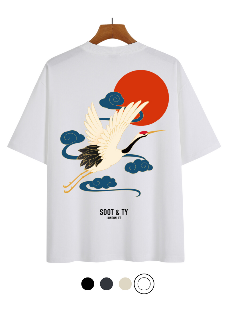 Soot and Ty Flying Cranes Print Relaxed Fit T-Shirt