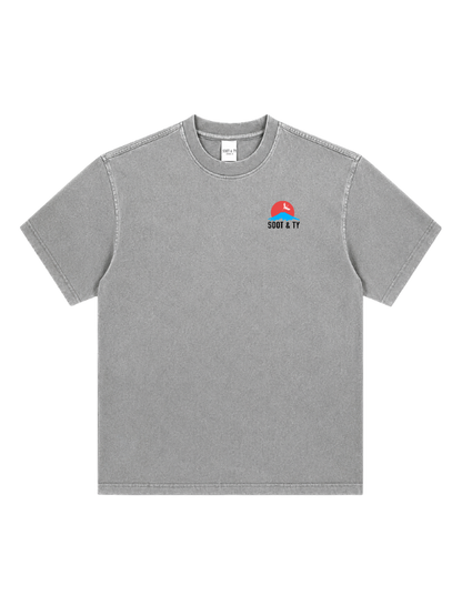 Plum Crane Graphic Stonewash Oversize Fit T-Shirt