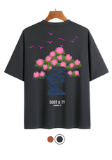 Soot and Ty Flying Cranes Print Relaxed Fit T-Shirt
