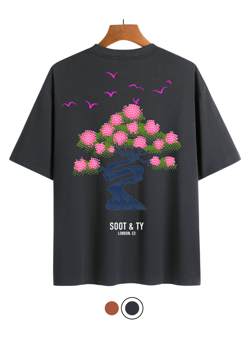 Soot and Ty Flying Cranes Print Relaxed Fit T-Shirt