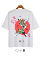 Soot and Ty Flying Cranes Print Relaxed Fit T-Shirt