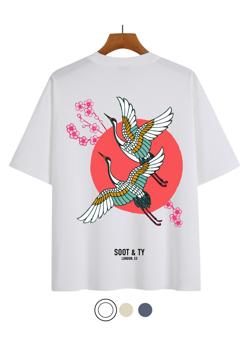 Soot and Ty Flying Cranes Print Relaxed Fit T-Shirt
