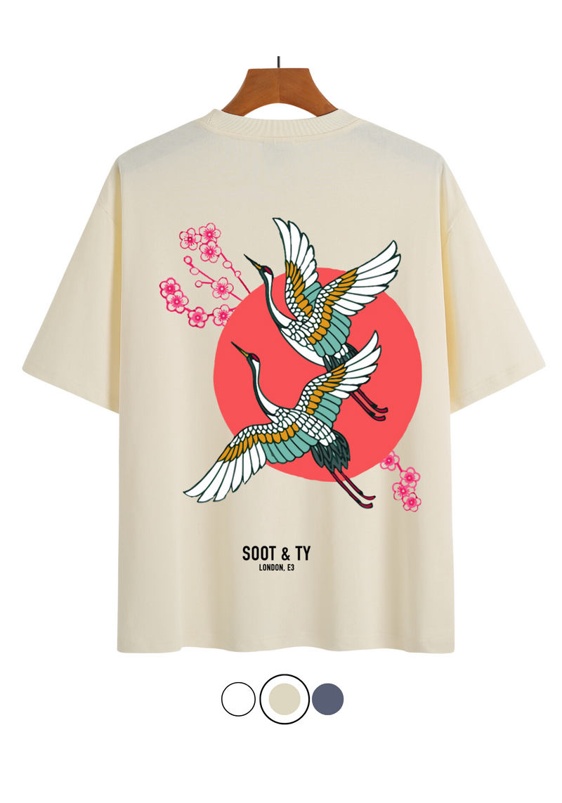 Soot and Ty Flying Cranes Print Relaxed Fit T-Shirt