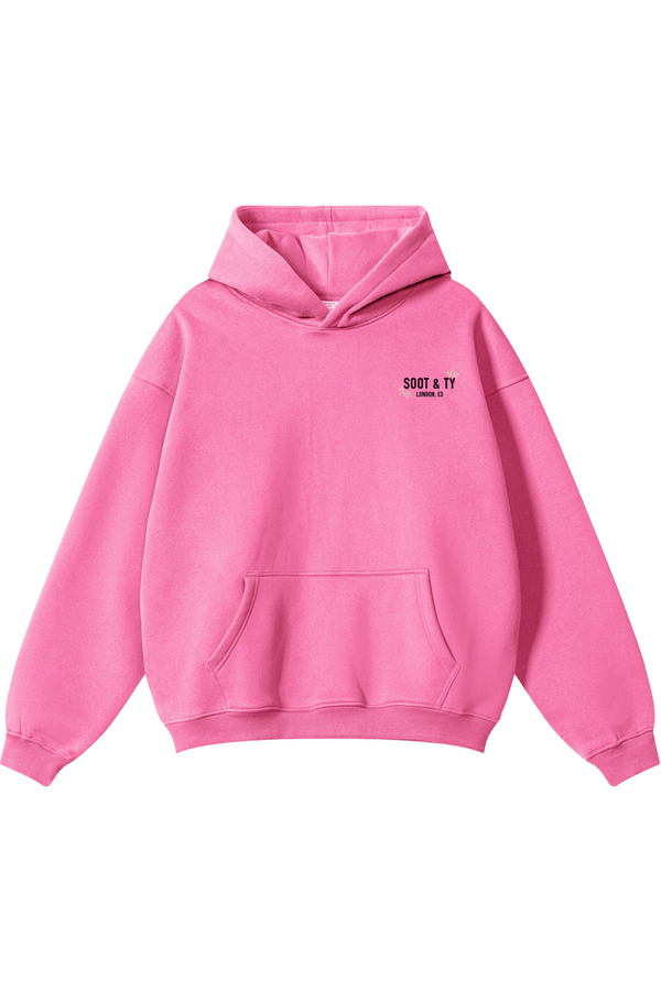 Soot and Ty Reflective Pretty Crane Print Relaxed Fit Pink Hoodie