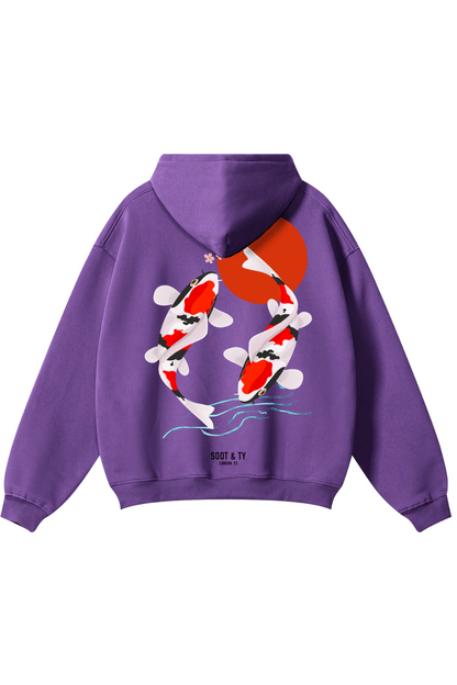 Soot and Ty Reflective Koi Print Relaxed Fit Purple Hoodie