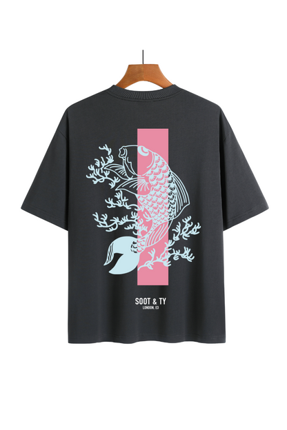 Soot and Ty Neon Koi Coral Relaxed Fit T-Shirt