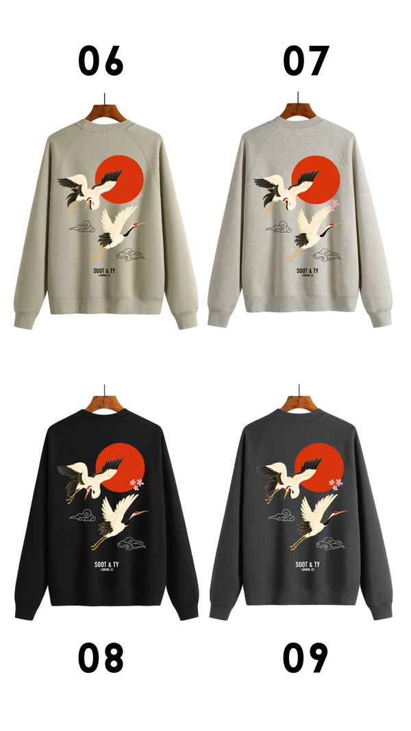 Soot and Ty Reflective Flying Crane Print Relaxed Fit Sweatshirt