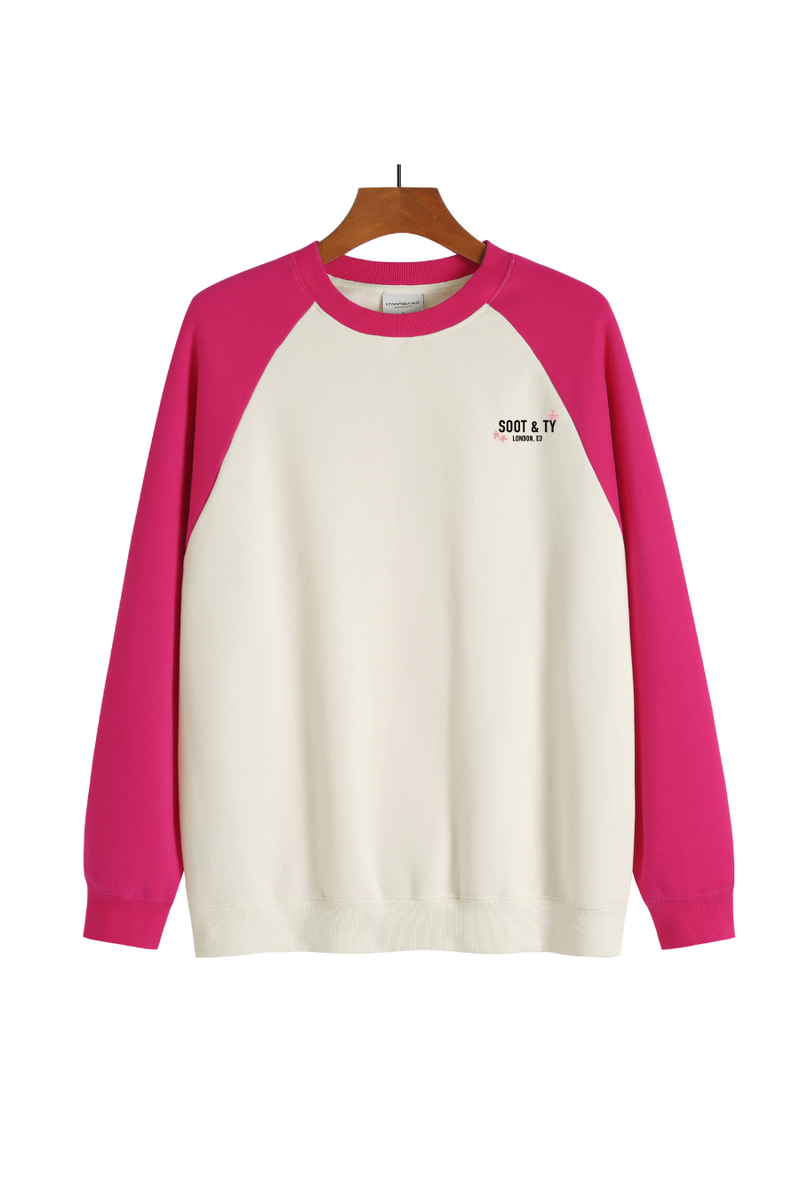 Soot and Ty Reflective Crane Cherry Blossom Print Raglan Sweatshirt Pink