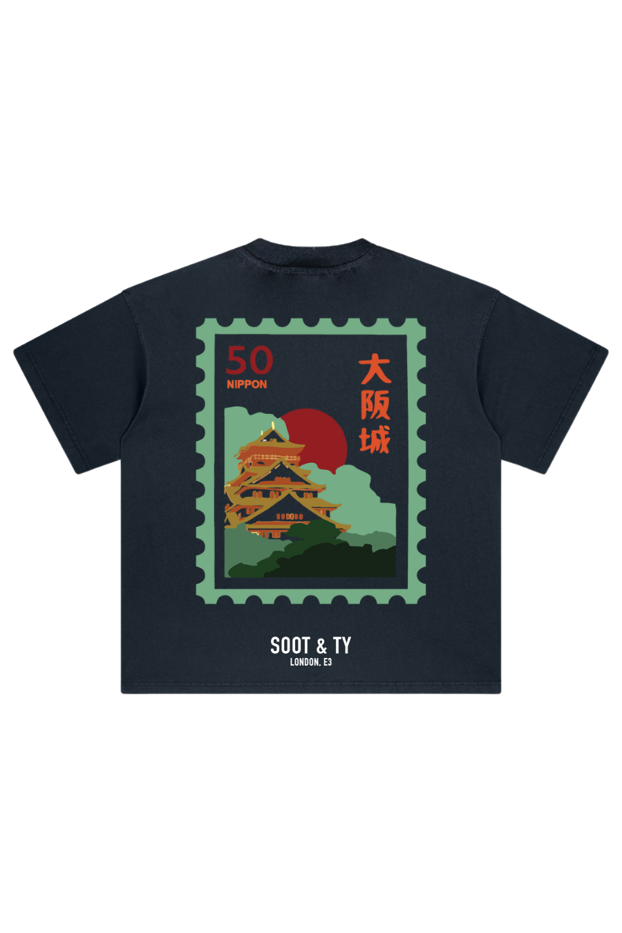 Soot and Ty Stonewash Mint Osaka Palace Relaxed Fit T-Shirt