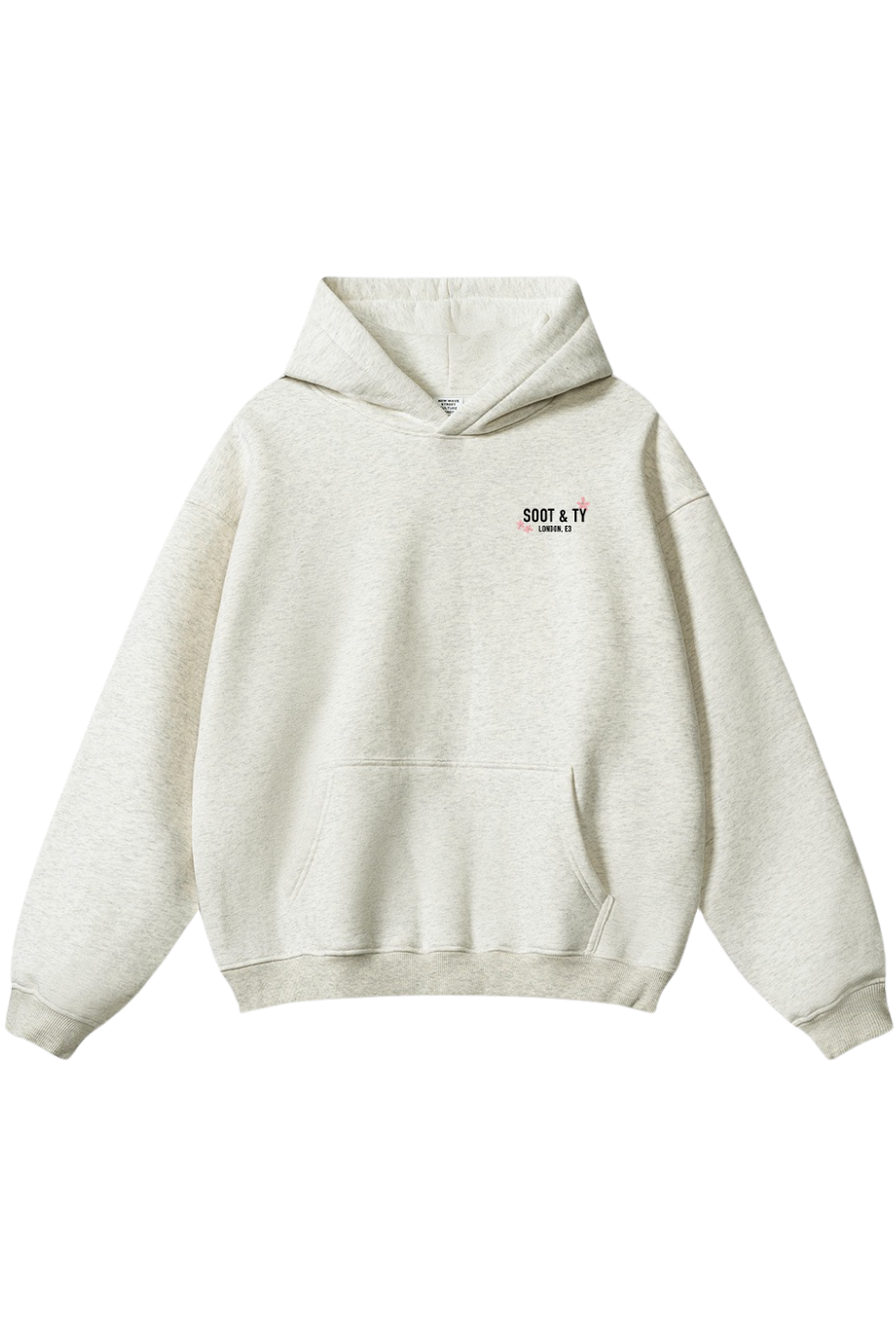 Soot and Ty Reflective Flying Crane Print Relaxed Fit Beige Hoodie