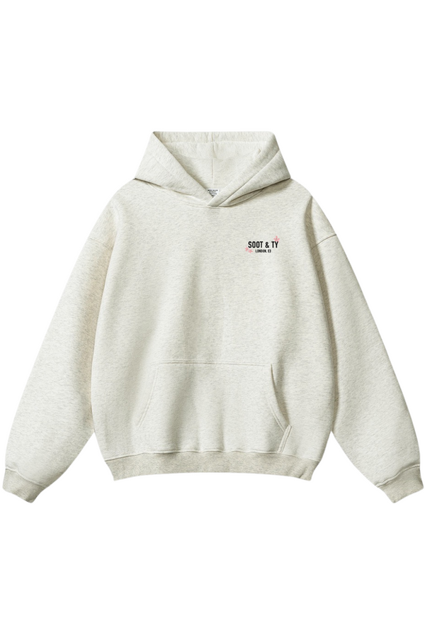 Soot and Ty Reflective Flying Crane Print Relaxed Fit Beige Hoodie
