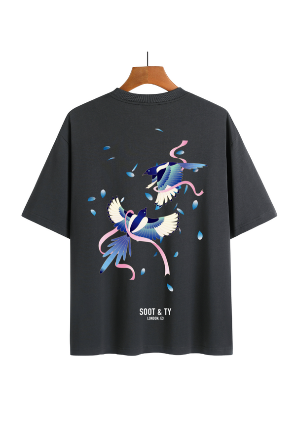 Soot and Ty Ribbon Birds Print Relaxed Fit T-Shirt